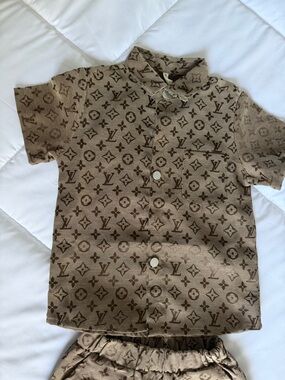 Kids Brown Monogram Short-Sleeve Shirt